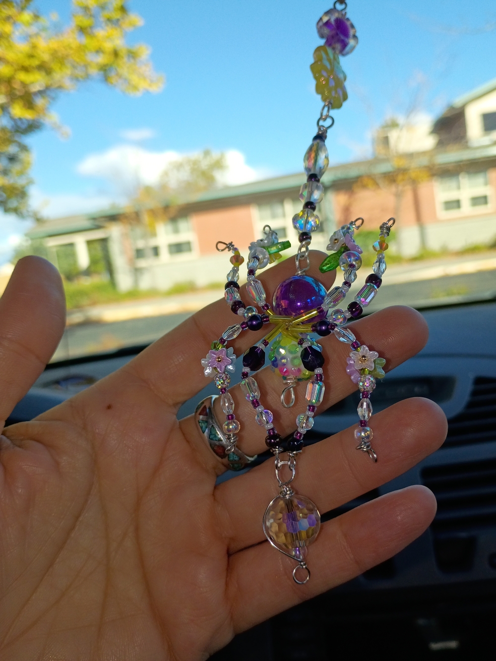 Handmade Purple & Pink Beaded Spider/ Hanging Ornament